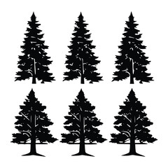 Black and white Vector illustration of  forest, trees, plants