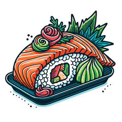 sushi sashimi. Roll Asian food, vector illustration isolated on white background