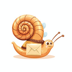 Cute Snail Character with Shell Carrying Envelope on