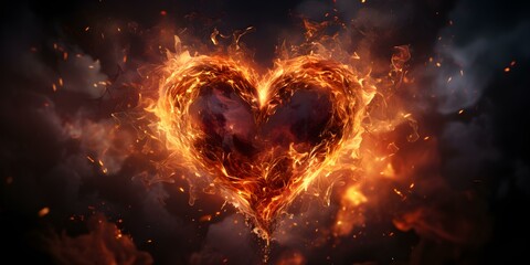 Illustration of a glowing heart against a dark background. Concept Heart Illustration, Glowing, Dark Background, Art, Symbolism