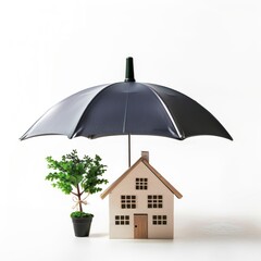 small house under umbellar, insurance concept white background 