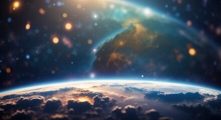 Earth view from outer space background - obrazy, fototapety, plakaty