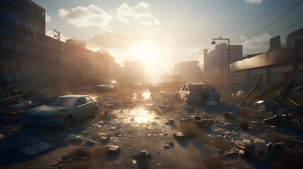  the city has been destroyed and there is a bright sun