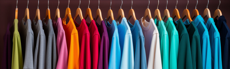 Colorful t-shirts on the hanger, colorful lifestyle