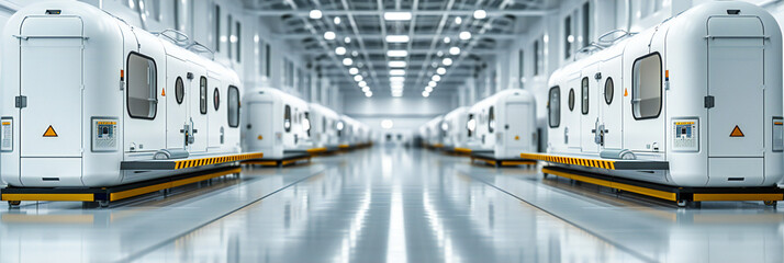 Naklejka premium A modern business corridor blurred in motion, capturing the fast-paced essence of innovation and urban life