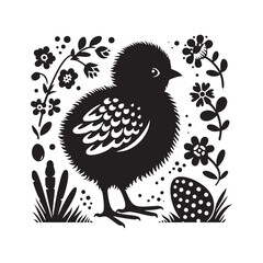 Easter Chick Silhouette Spectacle - A Theatrical Display of Shadows and Playful Atmosphere with Chick Vector - Easter Vector - Easter Chick Illustration
