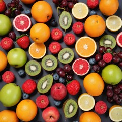 Fresh fruits arrangement flat lay