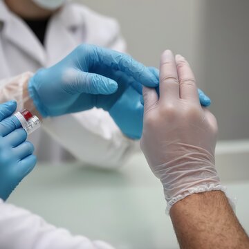 Hands with protective gloves holding a vaccine