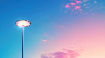 LED circular light pole on a blue sky background.