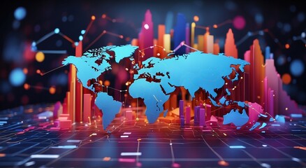 Global business network with colorful data charts and graphs