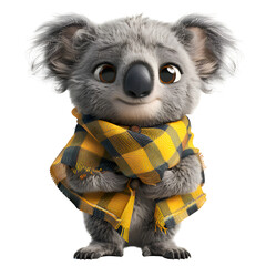 A 3D animated cartoon render of a playful koala with a checkered flannel pattern. - obrazy, fototapety, plakaty