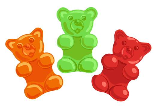 Colorful gummy bears for kids. Gummy figures of animals, sweets, candies. Vector cartoon illustration