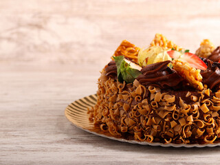 Festive chocolate cake with greetings in portuguese language