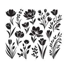 Bewitching Flower Set of Silhouette - Conjuring the Essence of Blooms with Silhouette of Flower Illustration - Flower Vector
