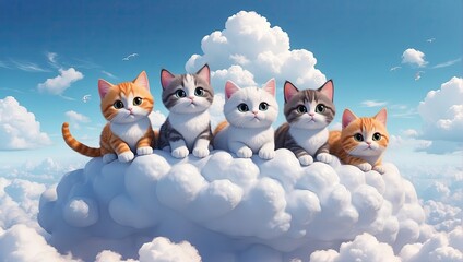 Adorable 3D Rendered Cartoon Cats in Colorful Digital Painting