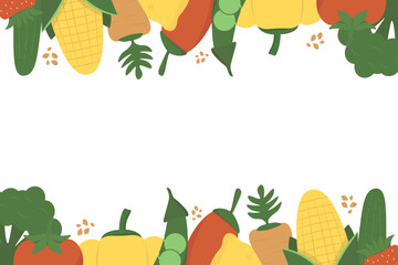 Horizontal banner with eco organic vegetables. Rectangle frame of fresh veggies. Agricultural food background