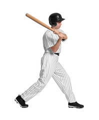 Baseball player with bat on white background