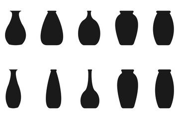 Vase vector set. Pot Pottery Vases Flower Home Interior Decoration. Vector illustration isolated on white background.