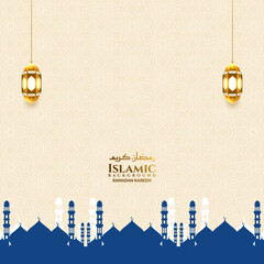 luxury blue mosque islamic ramadan eid background banner with lantern 