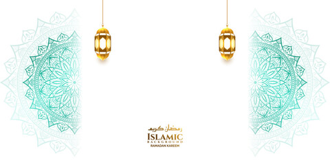 luxury green mandala islamic ramadan eid background banner with lantern 