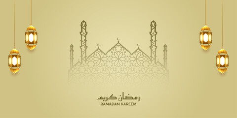 luxury gold empty islamic ramadan eid background banner with lantern 