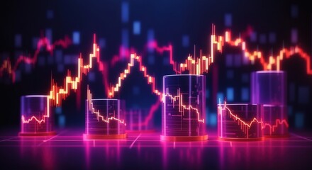 Investing stock market concept gain and profits with faded candlestick charts - obrazy, fototapety, plakaty