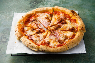 Homemade pizza with ham
