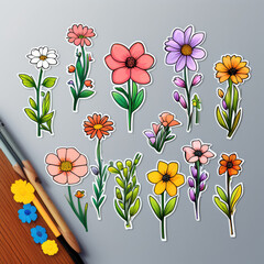 Draw A Spring Flower On A White Background, Cute Fantasy Dreamy Vector Illustration.
