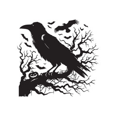 Halloween Crow Silhouette Extravaganza - A Journey into the Macabre with Halloween Crow Illustration and Halloween Crow Vector - Halloween Silhouette
