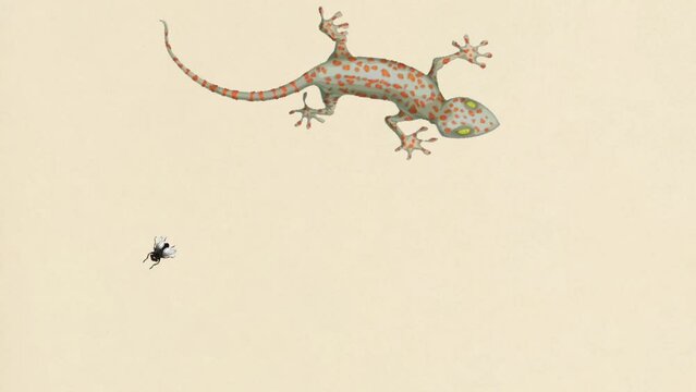 animated illustration of Flies hunter with Gecko Stalks Its Prey, Snatching Flies in a Wall-Walking Thrill