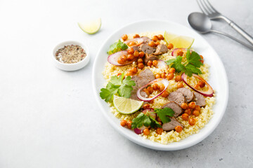 Couscous salad with lamb and chickpeas