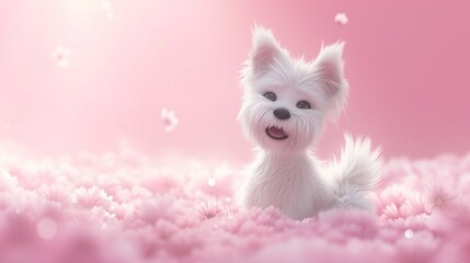 Fototapeta na wymiar A Cute Dog in Pink Background 