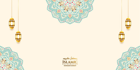 luxury colorful mandala islamic ramadan eid background banner with lantern 