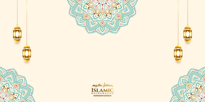 luxury colorful mandala islamic ramadan eid background banner with lantern 
