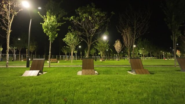 drone video with park and artesian fountain