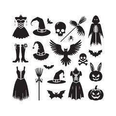 Halloween Costumes Silhouette Extravaganza - A Journey into the Macabre Celebration with Halloween Costumes Illustration and Halloween Costumes Vector - Halloween Dress Silhouette
