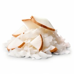 Coconut pieces are isolated on a white background.