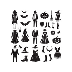 Mesmerizing Halloween Costumes Silhouette Set - Conjuring the Festive Attire with Halloween Costumes Vector - Halloween Dress Silhouette
