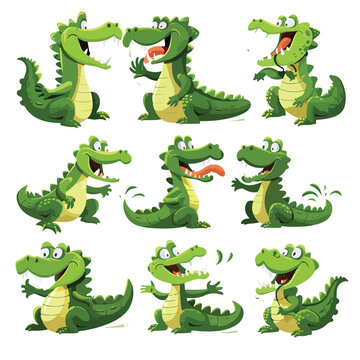 Funny Green Crocodile with Toothy Smile Engaged in D