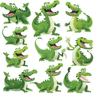 Funny Green Crocodile with Toothy Smile Engaged in D