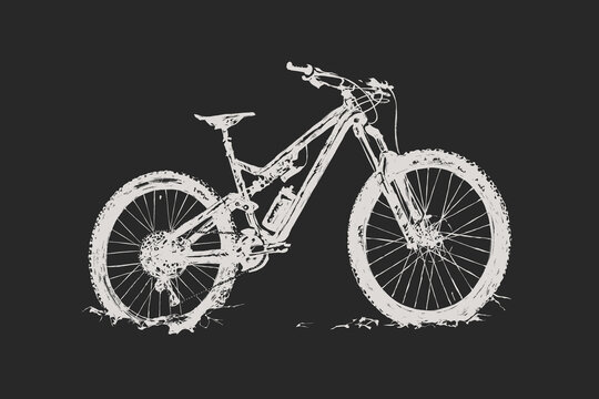 Vector illustration of a bicycle on a dark background. Monochrome image