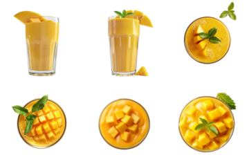 Mango smoothie set collection in 3d png transparent no background.
