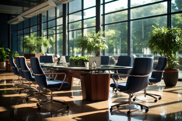 Conference Room with Modern Furniture and Large Windows.