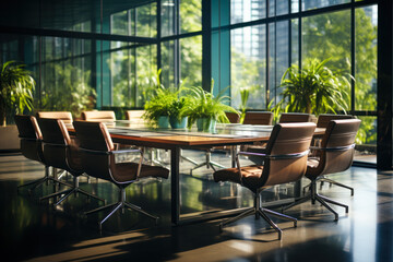 Conference Room with Modern Furniture and Large Windows.