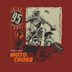 Motocross vintage poster. Grunge style vector illustration