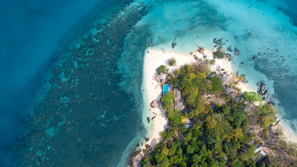 Aerial view of Island in the Andaman Sea. natural blue sea Tropical seas of Thailand The beautiful...