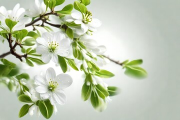 Green spring branch and white flower
