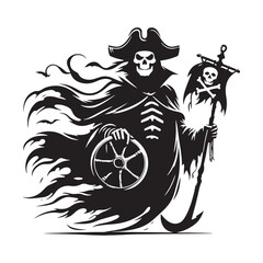 Sinister Halloween Phantom Pirate Set of Silhouette - Unveiling the Maritime Dread through Halloween Phantom Pirate Illustration
