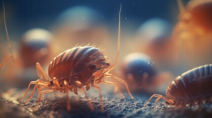 a group of animal fleas magnified using a microscope for research material