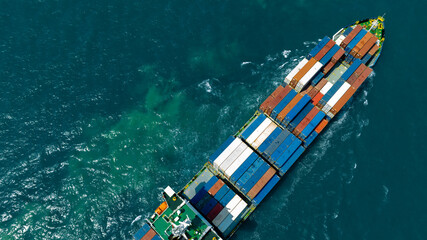 Aerial view of the freight shipping transport system cargo ship container. international transportation Export-import business, logistics, transportation industry concepts	 - obrazy, fototapety, plakaty